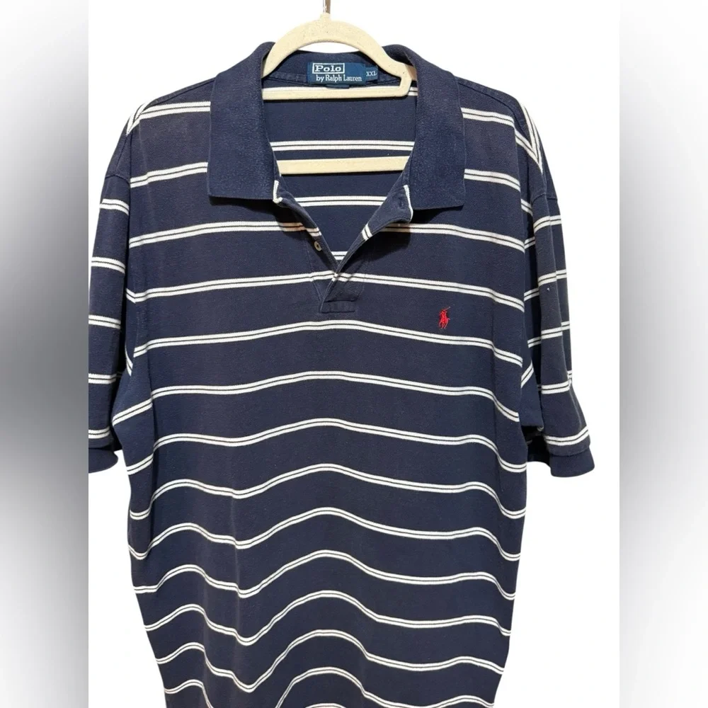 Ralph Lauren Classic Fit Polo Shirt Navy Blue with White Stripes Size‎ XXL